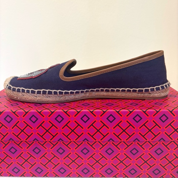 Tory Burch Women’s Maritime Flat Espadrille Size 8 Navy Canvas Nautical Anchor - Picture 11 of 15